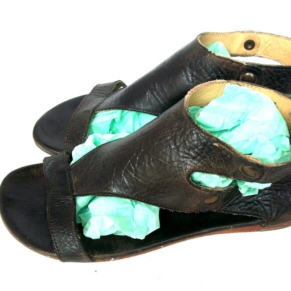 Bed-Stu Soto Rustic Boho Brown Leather Rear Zip Flat Sandals - Picture 6 of 9